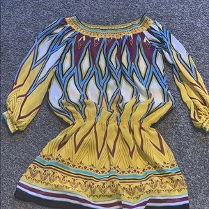 Yellow cinched off the shoulder top